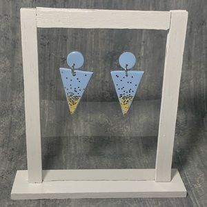 Blue and Gold Handmade Clay Earrings